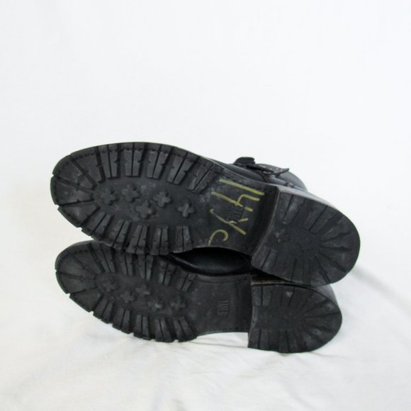 SOLD FRYE Black Leather 'Samantha' Studded Combat Biker Moto Boots -9 1/2 - Picture 13 of 15